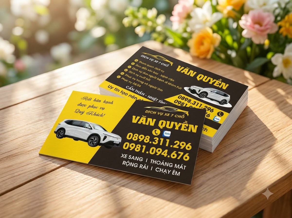 Mẫu card visit xe dịch vụ taxi điện Vinfast - in card visit giá rẻ